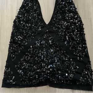 NWT Marciano by Guess black sequinned v neck tie back halter top sz L